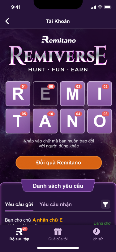 Hình ảnh trong game "tìm ký tự REMITANO" của chiến dịch gamification của Remitano